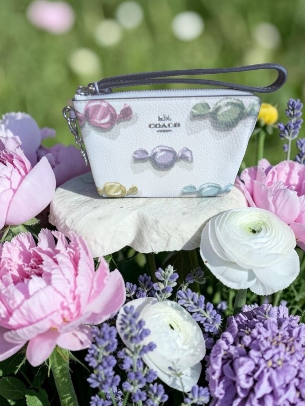 NWT Coach Pastel Candy Print White Wristlet